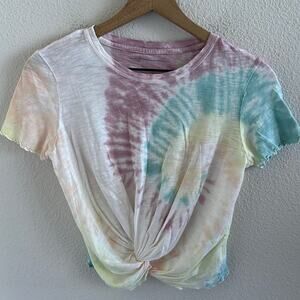 American Eagle Tie Dye Knot Front Lettuce Edge Top Tee Blouse XS